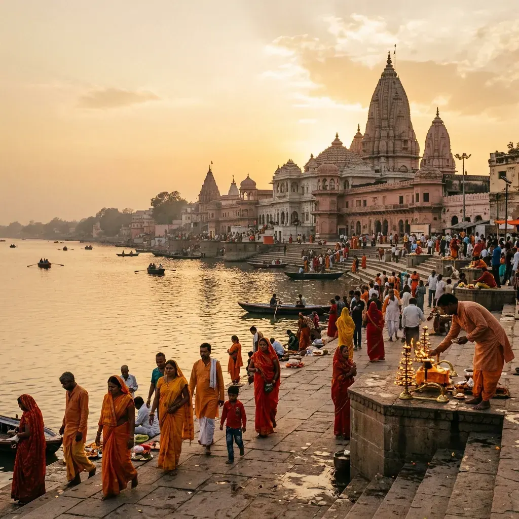 Aerial view of Ayodhya at golden hour